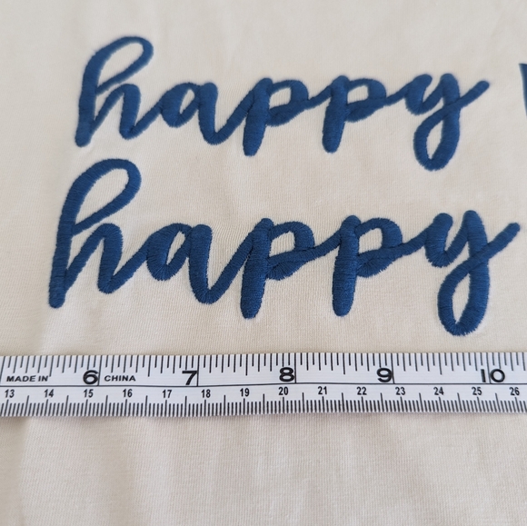 NWT Embroidered Cuffed Sleeves T Shirt WOMENS M/ L Happy Dog Happy Life Beige - Picture 8 of 13